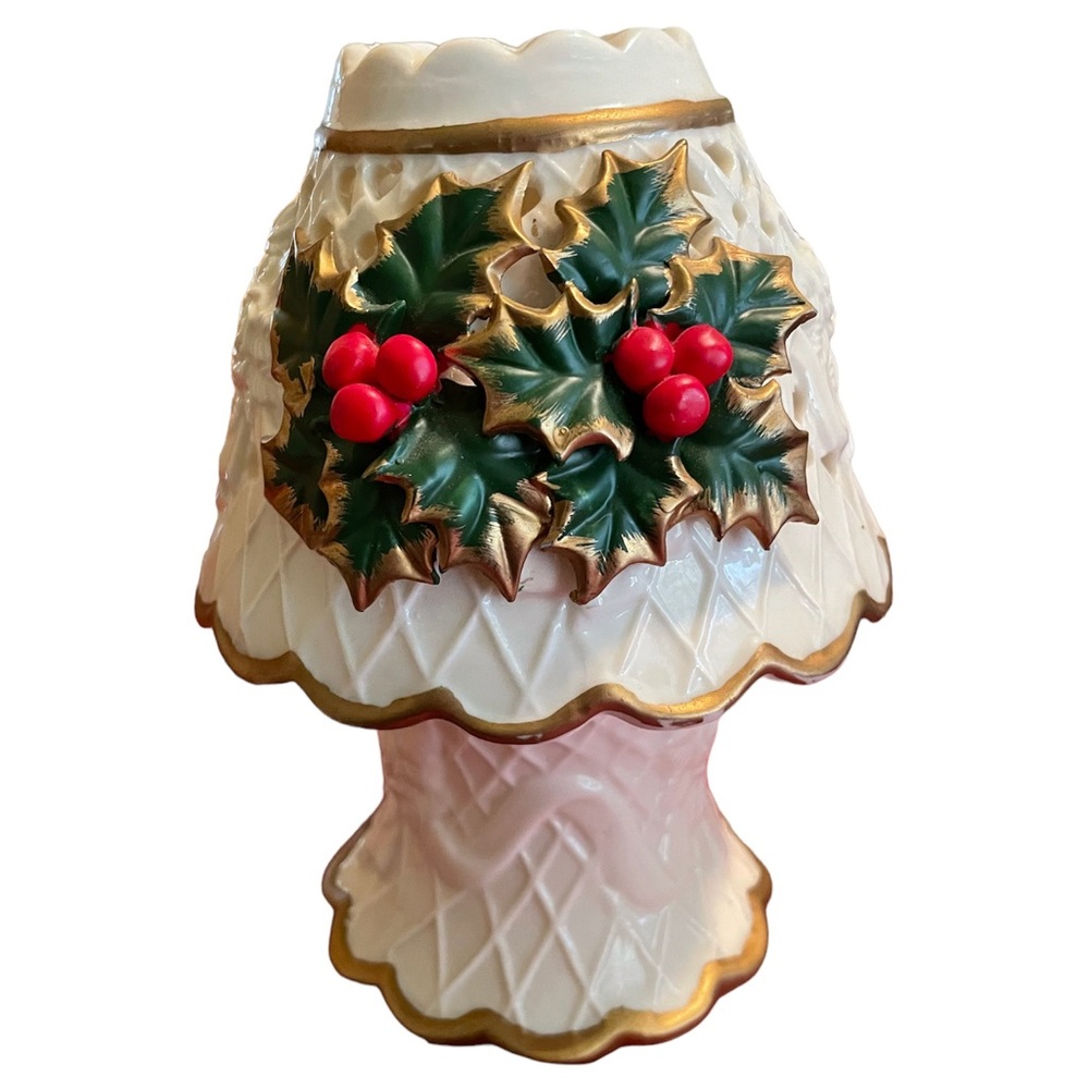 Festive Holiday Lamp with Holly Design